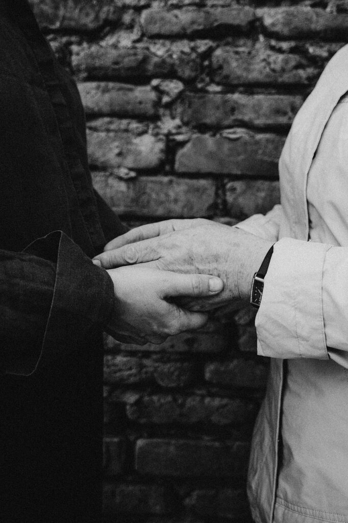 mom, family, woman, daughter, portrait, holding hands, black and white
